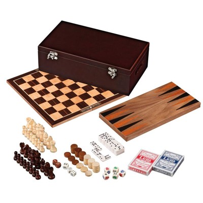 Šachy, Dáma + Backgammon - soubor her v dřevěné krabičce