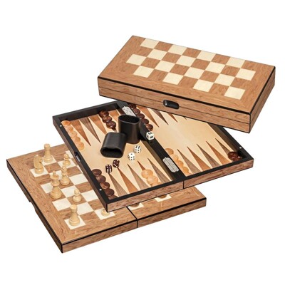 Šachy, Dáma + Backgammon - set, hnědý