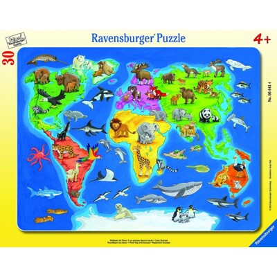 Puzzle - Mapa světa se zvířaty (30 dílků)