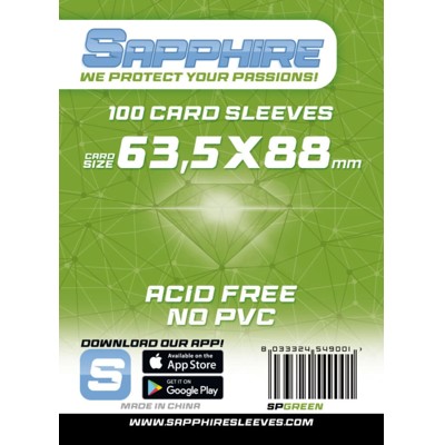 Obaly na karty - Sapphire Sleeves: Green - Standard Card Game 63,5x88 mm (100 ks)