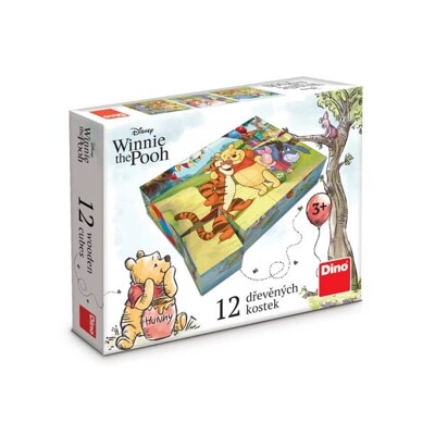 Dřevěné obrázkové kostky - Medvídek Pú (12 kostek)