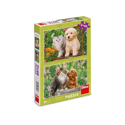 Puzzle - Pejsek a kočička na zahradě (2x48 dílků)
