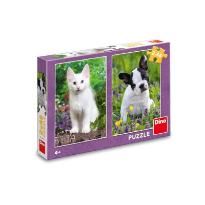 Puzzle - Buldoček a kotě (2x48 dílků)