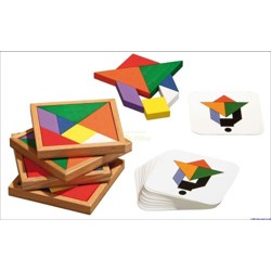 Tangram barevný pro 4 hráče - dřevěný v krabičce...