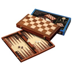 Šachy, Dáma + Backgammon - dřevěný magnetický set