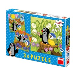 Puzzle - Krteček a ptáček (3 x 55 dílků)