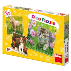 Puzzle - Zvířátka na zahradě (3 x 55 dílků)