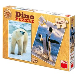 Puzzle - Lední medvěd a tučňáci (2 x 77 dílků)...