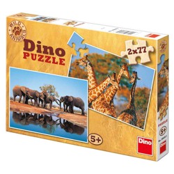 Puzzle - Sloni a žirafy (2 x 77 dílků)